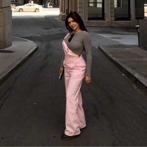 Pink striped overalls